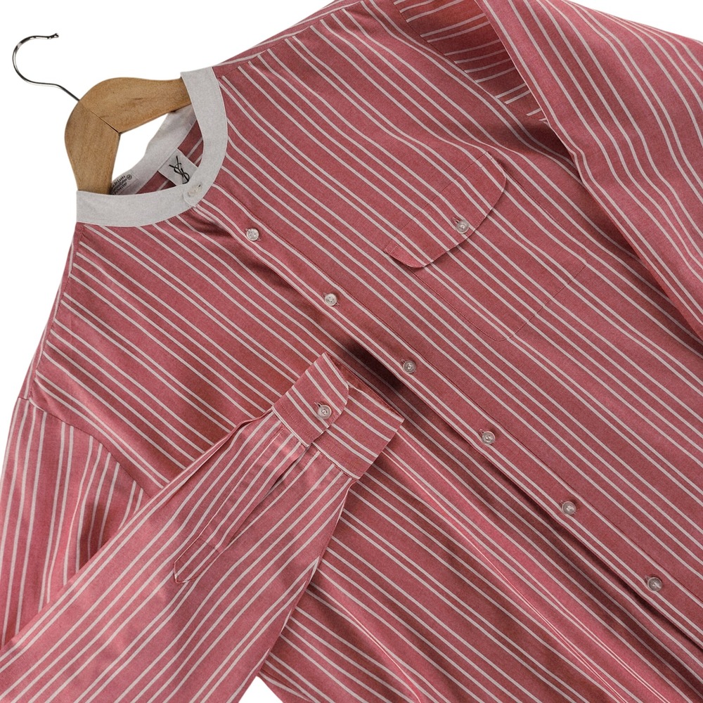 Vintage YSL Sport Shirt Mens Red Stripe Band Collar Yves Saint Laurent